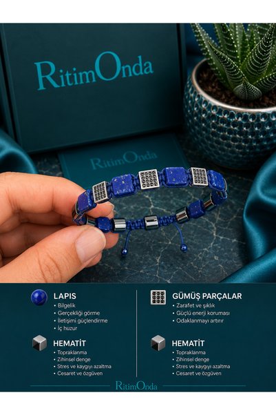 Ritimonda Karakteristik Tasarım: Lapis Lazuli ve Hematit Taşlı Özel Gümüş Bil...