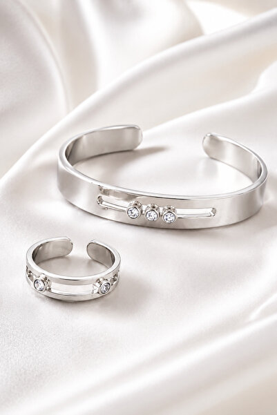 essentialneedforall Luxury hand bangle with ring Set for women