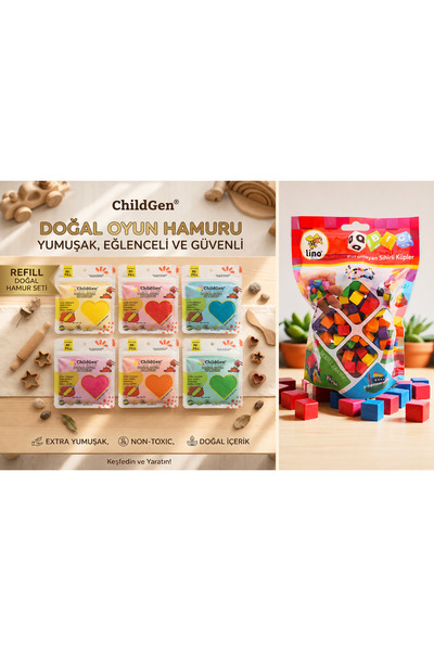 Kidslyte ChildGen Doğal Oyun Hamuru 6'lı Set & Lino Kurumayan Sihirli Küpler ...