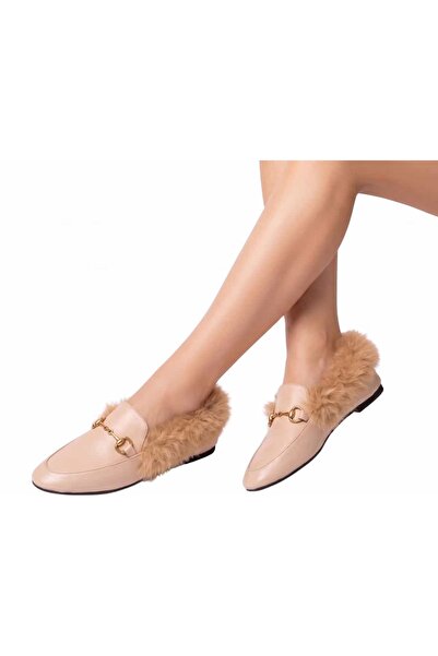 JİN BUTİK Gold Aksesuarlı Kürk Detaylı Loafer