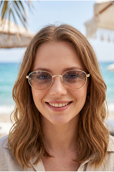 MONAL Pery Blue Sunglasses Oval Gold Frame Blue Organic Glass 50 Ekartman