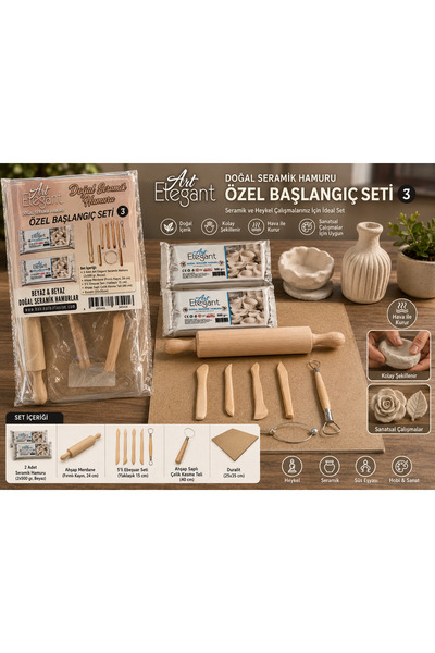 Art Tone Doğal Seramik Hamuru Başlangıç Seti 2x500 gr Hava ile Kuruyan Modell...