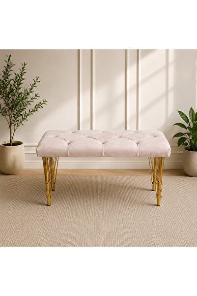 Rihan Mobilya 90CM YENİ NESİL METAL GOLD AYAKLI ÇOK AMAÇLI PUF BENCH