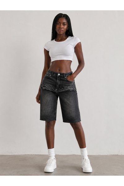 komera Pantaloni scurți bermuda pentru femei, model negru, tăiați cu laser, 3449_w5