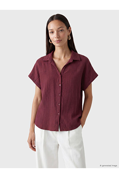 LC Waikiki Vizyon New Season Burgundy Muslin Women's Shirt