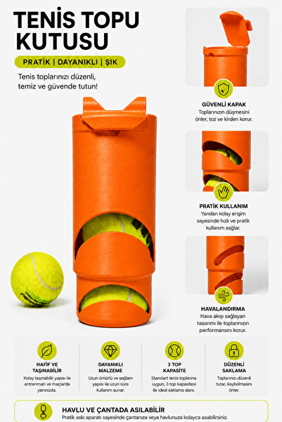 Tovo Craft Tenis Topu Kutusu 3 Top Kapasiteli Çok Amaçlı Askılı Top Saklama K...