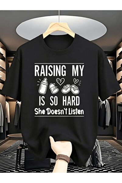 17 seramik Pure Cotton T-shirt with Fun Parenting Print, Summer Men's Wear, V...