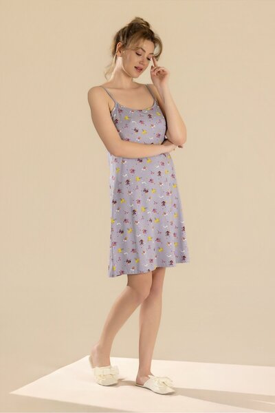 BAYKAR Women's Viscose Colorful Floral Printed Thin Strap Home Dress 9310 Blue