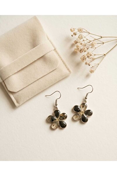 Dodemert Home Siyahım Silver Daisy Polymer Clay & Epoxy Handmade Earrings