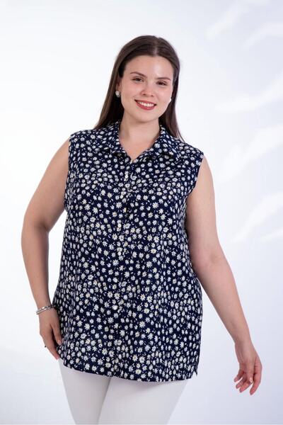 Roxxlen Women's Plus Size Patterned Sleeveless Blouse