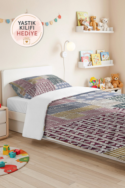 Evimde Bambaşka Geometric Blue Young Room Single Pique Set-Bohemian Burgundy ...
