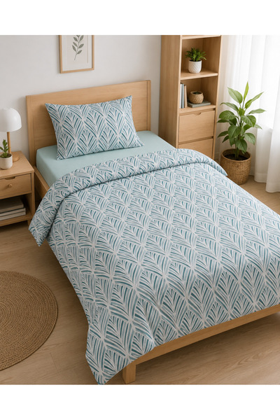Nevora Single Duvet Cover Set Mint Green Geometric Patterned Duvet Cover Set ...