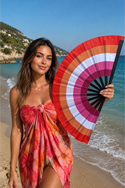 shop Karışık Renk Büyük Boy Yelpaze - Rengarenk Katlanabilir El Yelpazesi