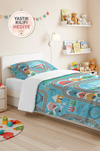 Evimde Bambaşka City Road Blue Boy's Room Single Pique Set - Colorful Roads 1...