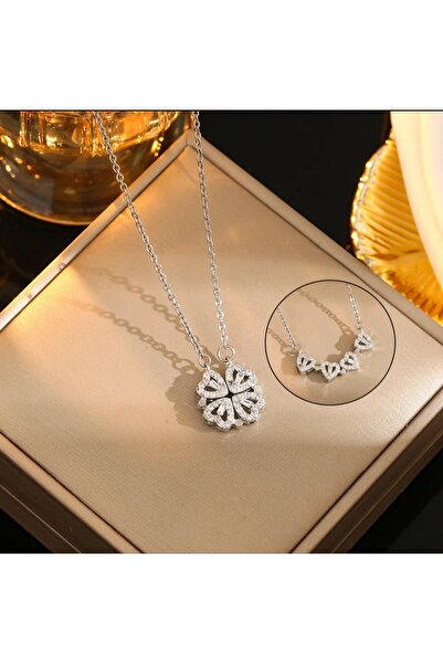 Umrece Magnetic Folding Heart Model Silver Steel Necklace
