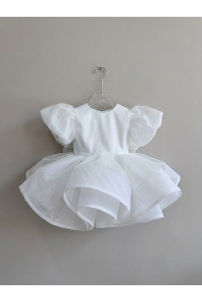 HOBİ Luna Bowknot Girls' White Princess Glitter Dress