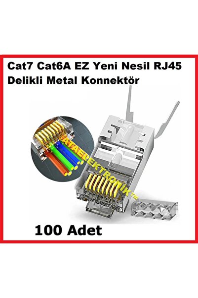 ATAELEKTRONİK With Hole - 100 Pieces - Cat7 Metal Cat7 Connector Rj45 Cat7 Ja...