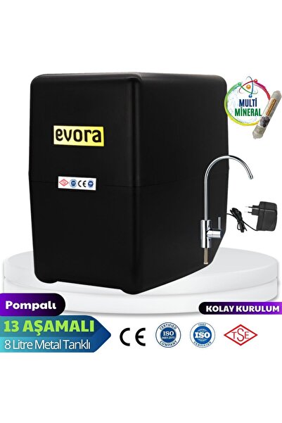 Evora 13 Aşamalı 8 Lt Çelik Tanklı Pompalı Multimineralli Su Arıtma Cihazı Pr...