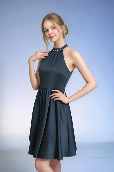 TheJOJODesign Çocuk Abiye Saten Kumaş Halter Yaka İncili Kloş Elbise 13 14 15...