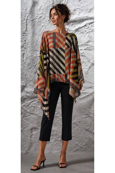 Olbia Women's Orange Striped Chiffon Cape Blouse