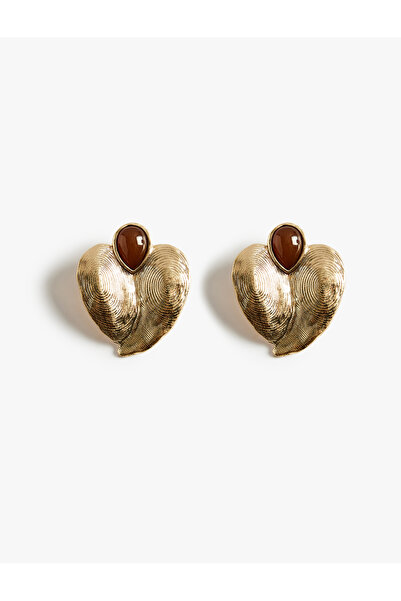 Koton Large Size Stone Detailed Abstract Heart Earrings - X Melis Ağazat