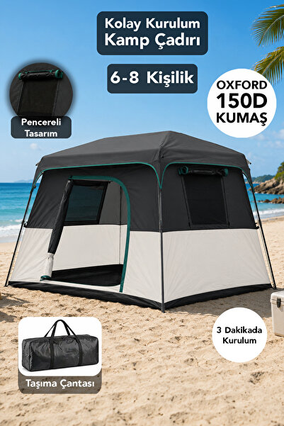 Fischer 8 Kişilik Kamp Çadırı - Oxford 150 D Kumaş Pencere Tasarım Kolay Kuru...