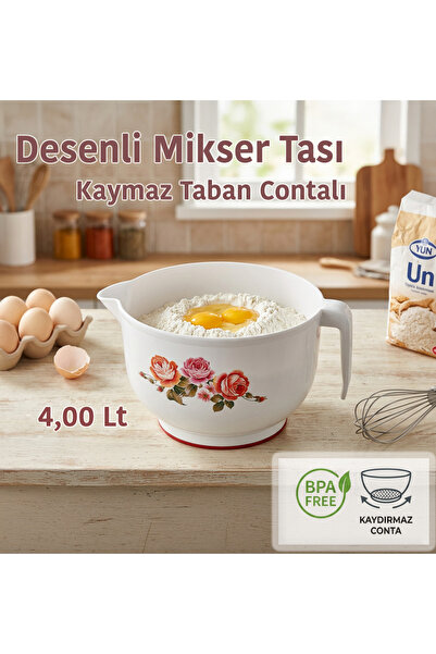 Özmet Mixer Bowl with Non-Slip Gasket and Patterned Handle