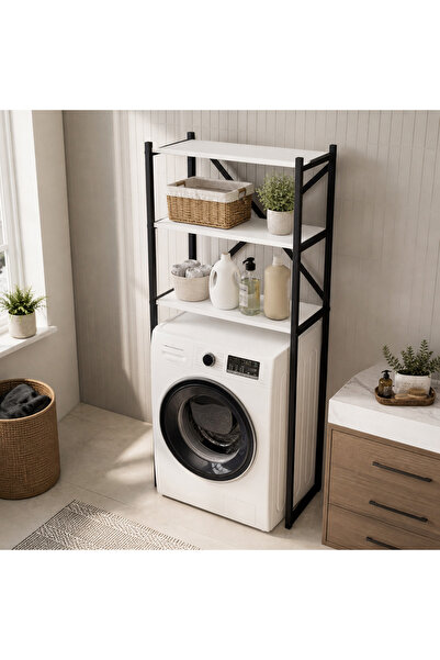 AYZ Braga Metal 3 Çamaşır Makinesi Üstü Düzenleyici Raf Beyaz Banyo Düzenleyi...