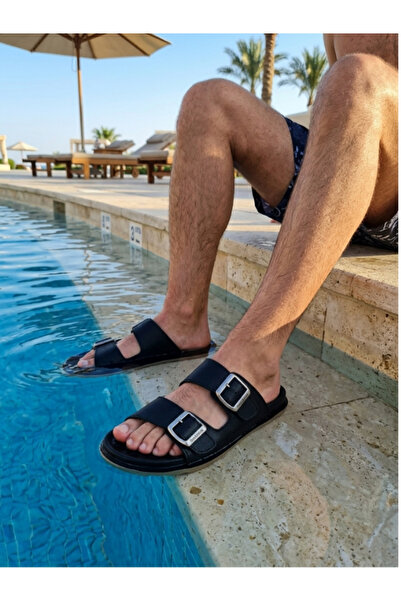 Deniz Terlik Men's Comfortable Soft Water-Resistant Double Buckle Esem Slippe...