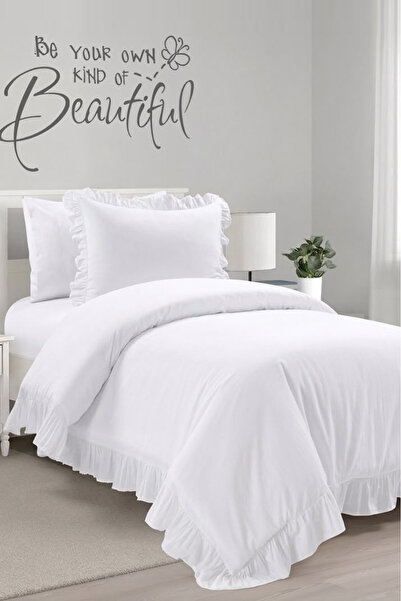 Always Single White Ruffled Duvet Cover and 1 Pillowcase