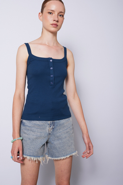 Nisan Button-Detail Terry Tank Top Indigo