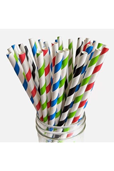 The Bros Assorted Colors Striped Paper Straws, 100-Piece