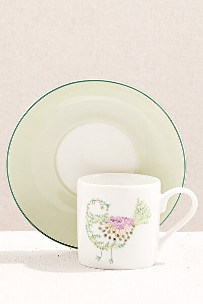 Paşabahçe Green Bird Art Porcelain Espresso Cup, Espresso Cup, 1 Piece