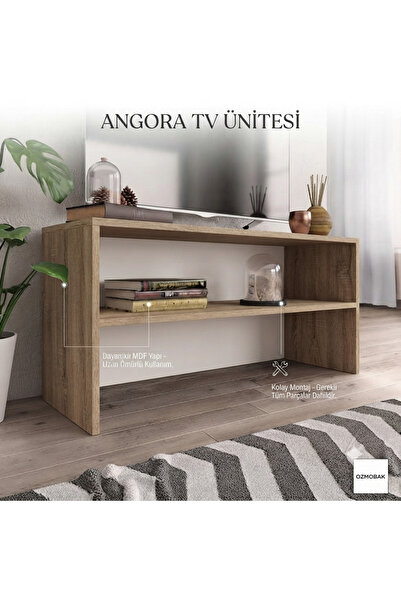 ozmobak Angora Modern TV Ünitesi 140 cm - Dayanıklı MDF - Beyaz/Ahşap Görünüm...