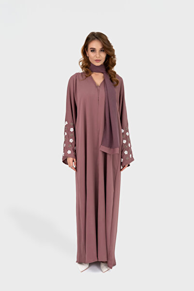 Ophelia Aya 2-in-1 Buttoned Open Abaya with Hand-Embroidered Floral Design & ...