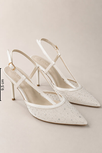 Women Lay-z Women's White Stone Tulle Detailed Open Back Stiletto 9.5 cm Heel...