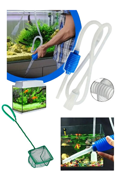 mucit home Akvaryum Temizleme Seti Su Tahliye Hortumu Ve Balık Yakalama Kepçe...
