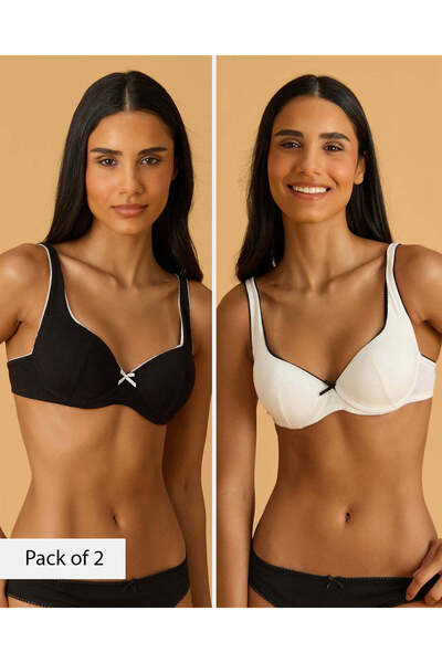 REDTAG Women Black And Ivory 2 Pack T Shirt Bras