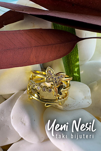Inure Jewelry خاتم مطلي بالنحاس مع تفاصيل على شكل فراشة وحجر الزركون - Yz-0105