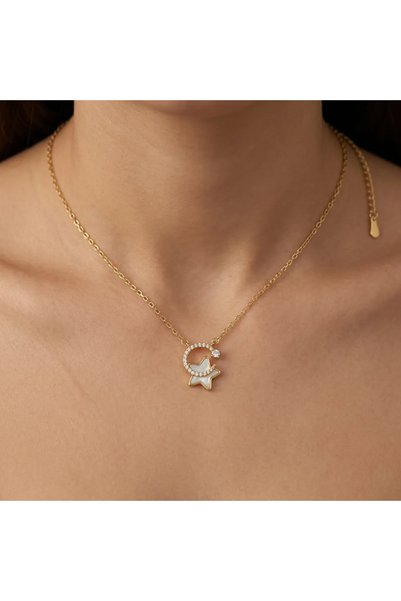 xuping takı Xuping Gold Color Moon and Star Figured Women's Necklace