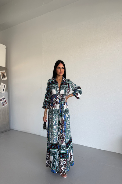 LİLA İSTANBUL Καλοκαιρινό φόρεμα με γιακά πουκάμισου και έθνικ σχέδια
