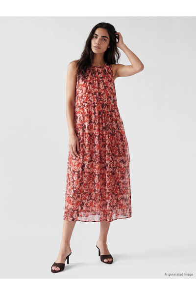 LC Waikiki Trendlucky Patterned Shirred A-Line Dress with Difference