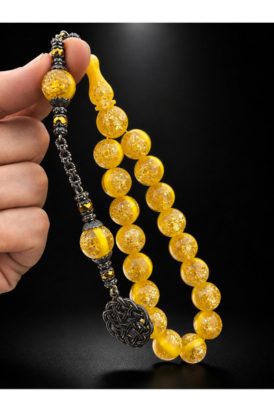 Tesbih Store Gold Leaf Mascot Model Airplane Glass Rosary 14 mm Efe Tesbihi O...