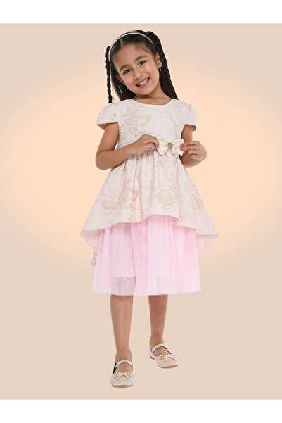 Victor and Jane By Styli Girls Jacquard Festive Dress with Bow Detail