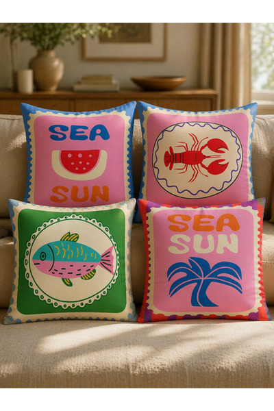 LadiesHome Set of 4 Decorative Pillow Covers - Fun Summer Pattern, 43X43 Cm, ...