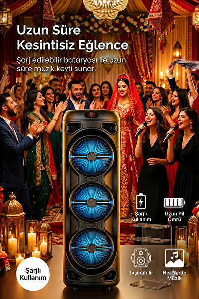 Maybax Kablosuz Bluetooth Karaoke Hoparlörü Çift Mikrofonlu TWS Destekli USB ...