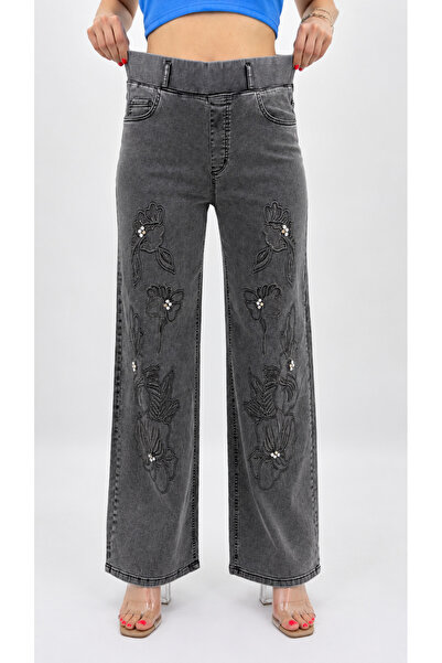 ZANESSİ FASHION Plus Size Denim Stoned Women's Trousers
