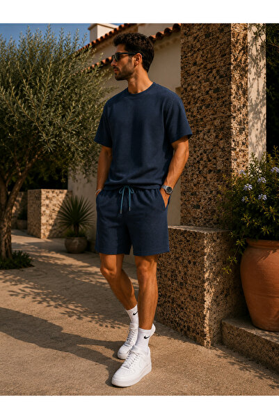 ZİYMO Men's Set Pitircik Fabric Cycling Neck T-Shirt & Shorts