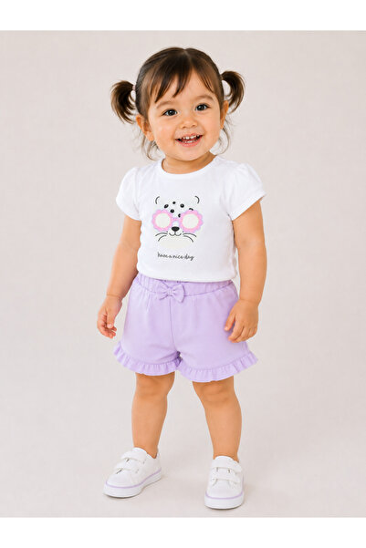 Victor and Jane Infant Girls’ 2-Piece Set – Bear Graphic Top & Bow Shorts