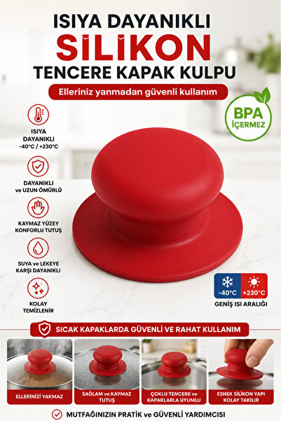 Funny Life Silikon Yanmaz Tencere Kapak Tutamak Tencere Kapak Kulpu Kırmızı